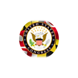 U.S. Congress seal in front of Maryland state flag in circular frame