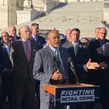 Congressman Glenn Ivey speaks at a press conference in front of the US Capitol Building.