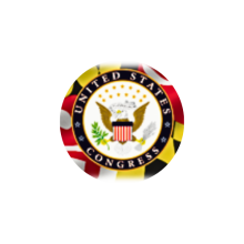 U.S. Congress seal in front of Maryland state flag in circular frame